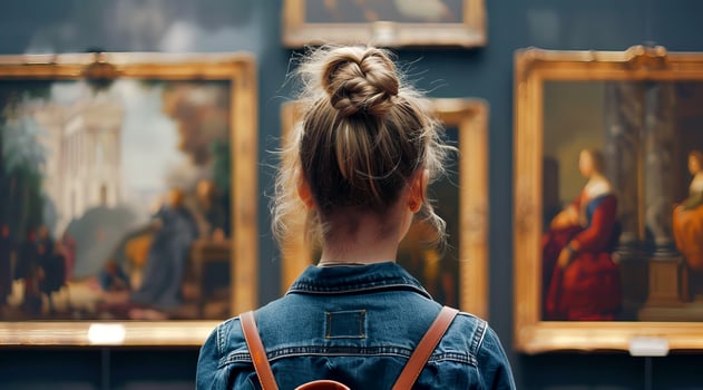 Students visiting the museum of art painting and enjoying the art gallery. photo