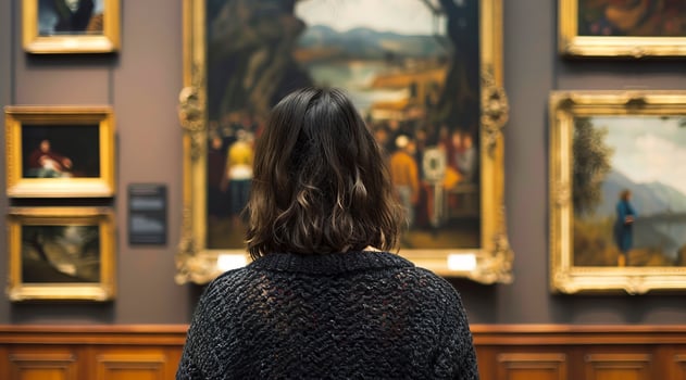 Students visiting the museum of art painting and enjoying the art gallery. photo