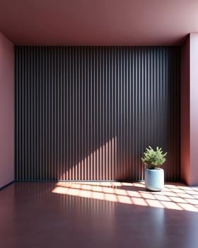 A room with a wall and a plant in the corner photo