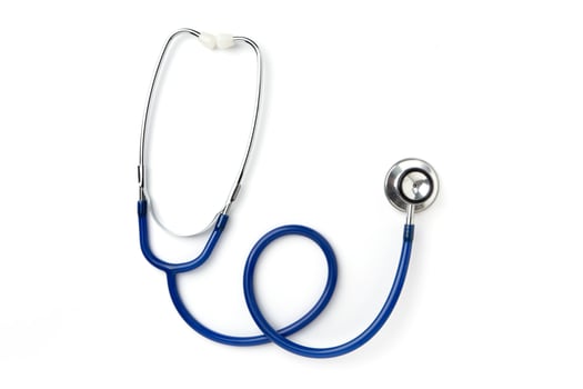 Stethoscope on white background, top view. Medical instrument photo