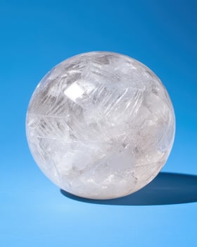 Transparent crystal ball against blue background photo