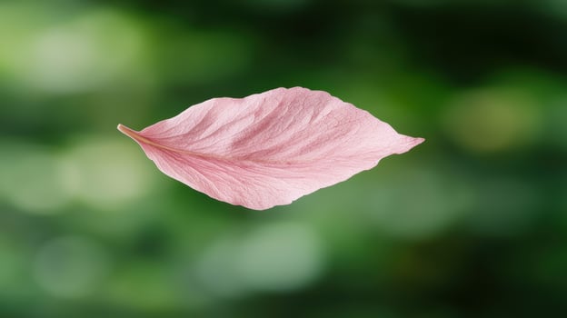 Delicate pink leaf against blurred green background photo