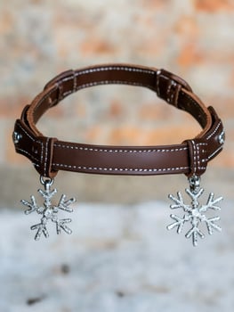 Leather dog collar with snowflake charms photo