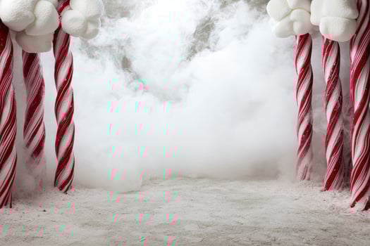Festive winter wonderland backdrop with candy canes and snow photo