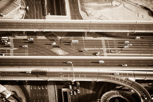 Top view of highway interchange in Dubai, UAE photo