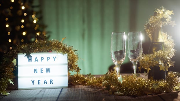 Happy new Year banner with festive composition photo