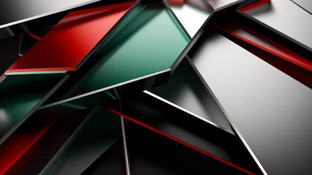 Abstract background with three dimensional green and red glass shapes. Neural network photo