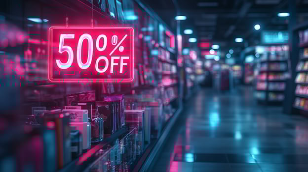 50 off sign in a store aisle photo