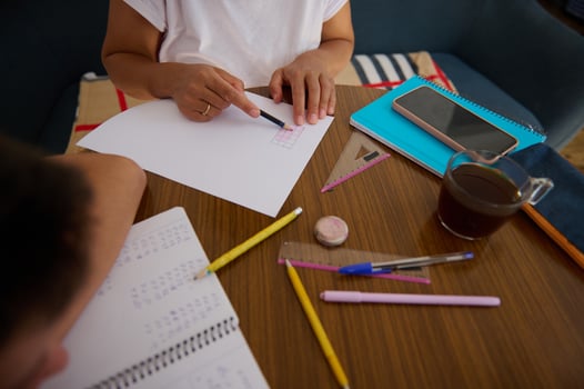 Focused students engaged in collaborative learning at home photo
