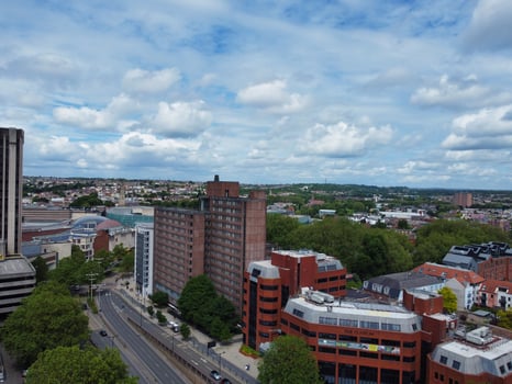 Aerial View of Buildings at Central Bristol City of Southwest of England, United Kingdom. The High Angle Footage Was Captured with Drone's Camera from High Altitude on May 27th, 2024. photo