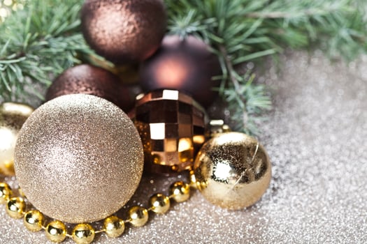 Christmas decorations and evergreen fir tree branch. photo