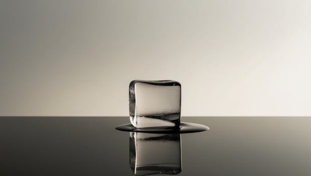 A black and white photo of a glass cube