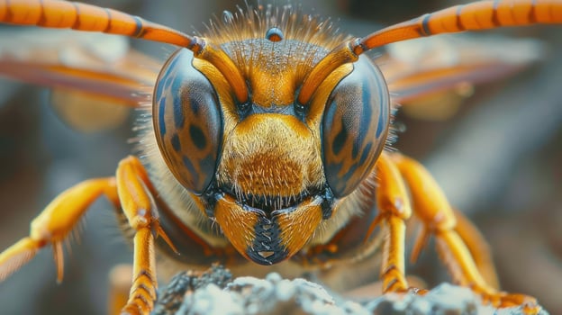 is a macro photograph of a bee, focused on its intricate details. photo
