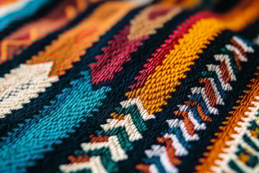 Traditional Peruvian embroidered garment showcasing vibrant Andean patterns and intricate floral designs photo