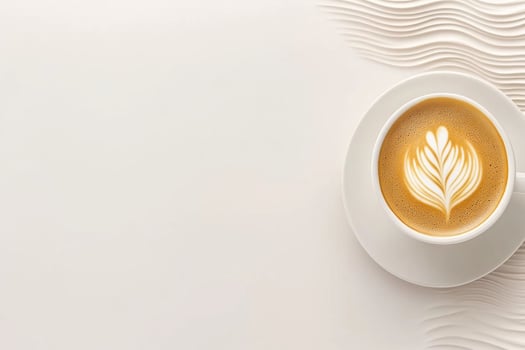 Artistic coffee cup with elegant foam art on a muted background showcasing modern coffee culture photo