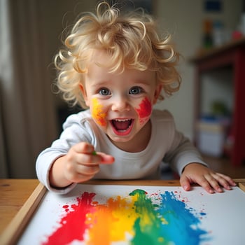 Happy child with the paints photo