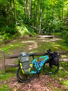 bicycle, touring, camping, bike path, river, tunnel, bridge, tent photo
