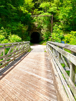 bicycle, touring, camping, bike path, river, tunnel, bridge, tent photo
