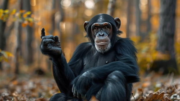 Monkey with thumbs-up gesture on its hands. photo