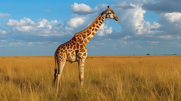 A giraffe standing in a field photo