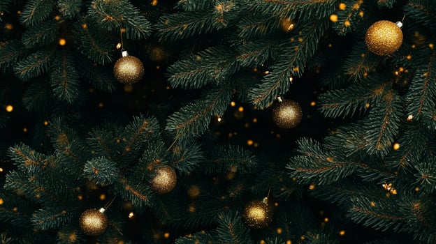 Christmas tree background with gold ornament photo