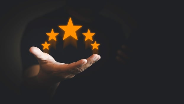 Customer evaluation feedback. men using phone and giving positive review for Client's Satisfaction Surveys. giving a five star rating. Service rating, satisfaction concept. photo