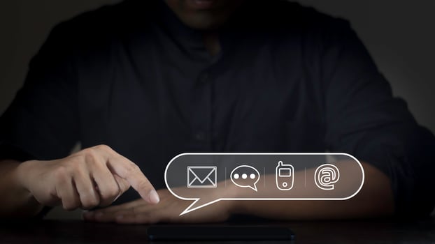Social media and digital online concept. Businessman using smart phone. The concept of living on vacation and playing social media. Social Distancing ,Working From Home concept. photo