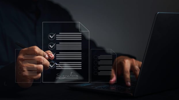 Signing business contract concept. Online business contract Electronic signature, e-signing, digital document management, paperless office. photo