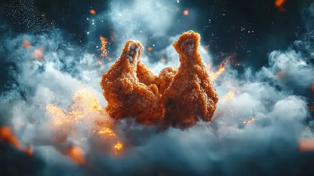 Two fried chicken wings are flying in the air photo