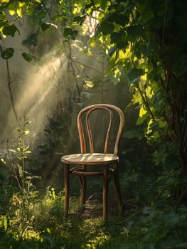 Solitary Chair in a Sunlit Forest. photo