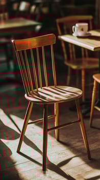 Wooden Chair in Cafe with Sunlight. photo