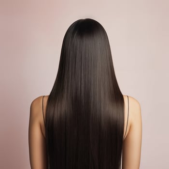 Back view of a woman with long straight hair photo