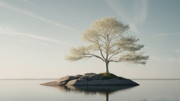 A lone tree on an island in the middle of the water photo