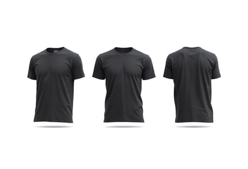 Blank black wrinkled t-shirt mock up, front and back side view. photo