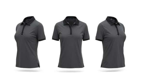 Blank black women polo shirt mockup, front and side view. photo