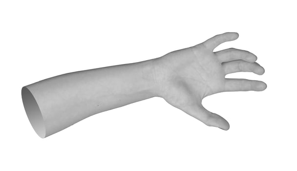 Open female hand reaching in side view, palm outstretched with fingers positioned to grasp an photo