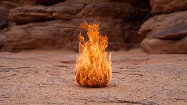 Flickering flames of a campfire in the desert photo