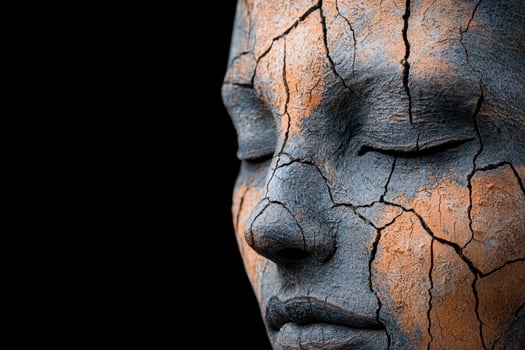 Weathered stone face with cracked texture photo