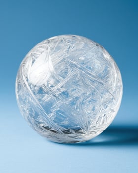 Intricate ice crystal ball against blue background photo
