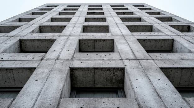 Concrete building facade with geometric patterns photo