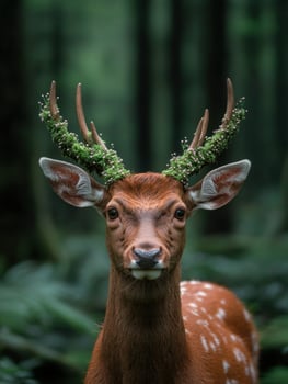 Majestic deer with floral antlers in forest photo