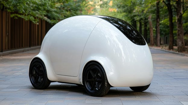 Futuristic electric autonomous vehicle in forest setting photo