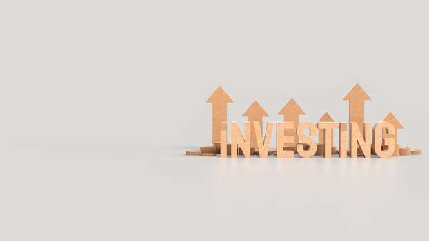The wood investing text and arrow up for Business concept 3d rendering. photo