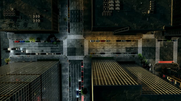 topview of traffic in the city at night photo