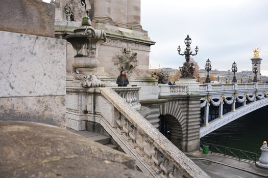 Post Alexandre III. Serene Sunset Views from the Iconic Bridge of Paris photo