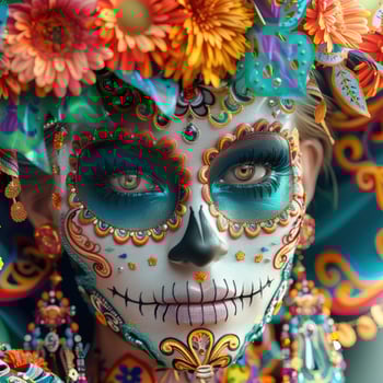 Detailed close-up of a young Latina woman as Calavera Catrina photo