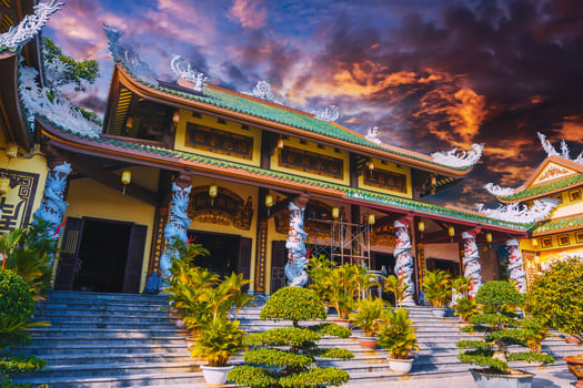 Buddhist temple at Linh ung Pagoda in Da Nang in Vietnam at sunset in summer in Asia photo