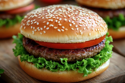 Freshly Baked Hamburger Buns with Sesame Seeds Ideal for BBQ and Grilling photo