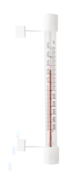 White Thermometer and Hygrometer Displaying Room Temperature and Humidity photo
