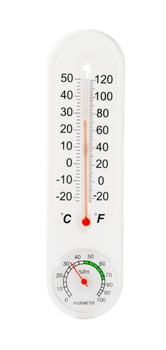 White Thermometer and Hygrometer Displaying Room Temperature and Humidity photo